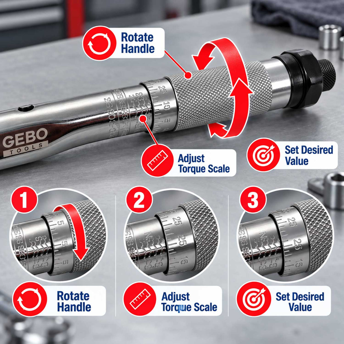 Nyomatékkulcs 1/4" 5-25 NM GEBO TOOLS