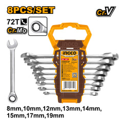 CSILLAG-VILLÁS CSÚKLÓS RACSNIS KULCS KÉSZLET 8-19MM INGCO