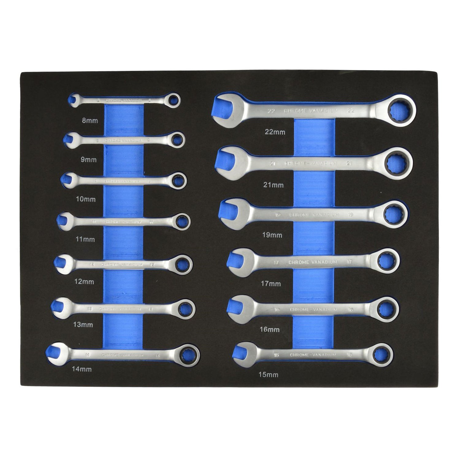 SZERSZÁMOS SZEKRÉNY – SZERSZÁMOS KOCSI TÁLCA RACSNIS CSILLAG-VILLÁSKULCS KÉSZLETTEL 8-22 MM 13 DB GEKO