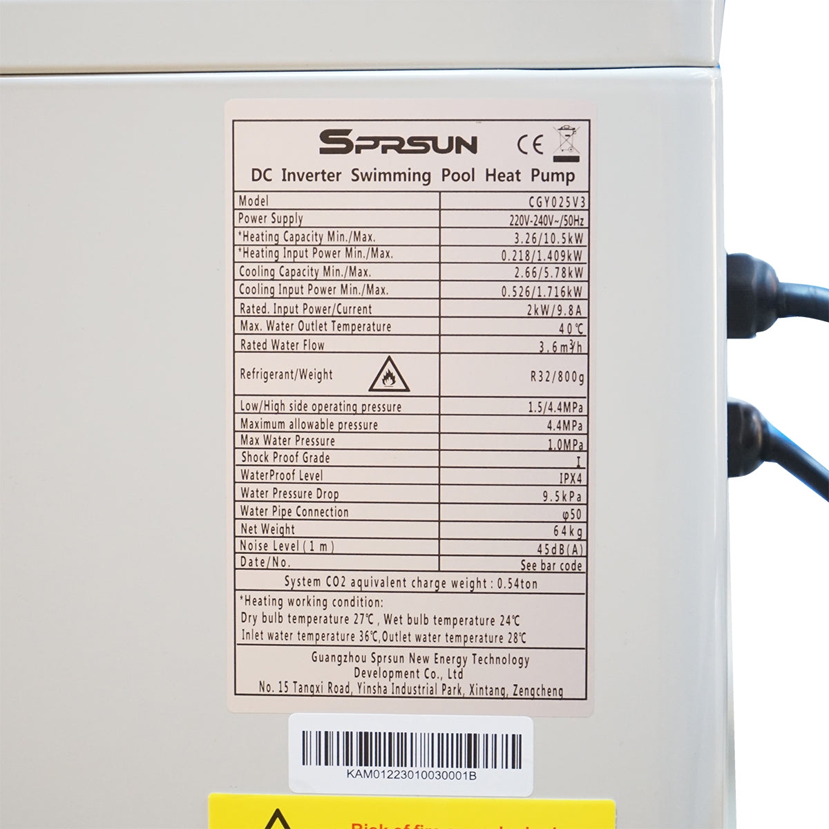 HŐSZIVATTYÚ ÚSZÓMEDENCÉHEZ 25-40 KÖBMÉTER, 220V, 10.5KW SPRSUN