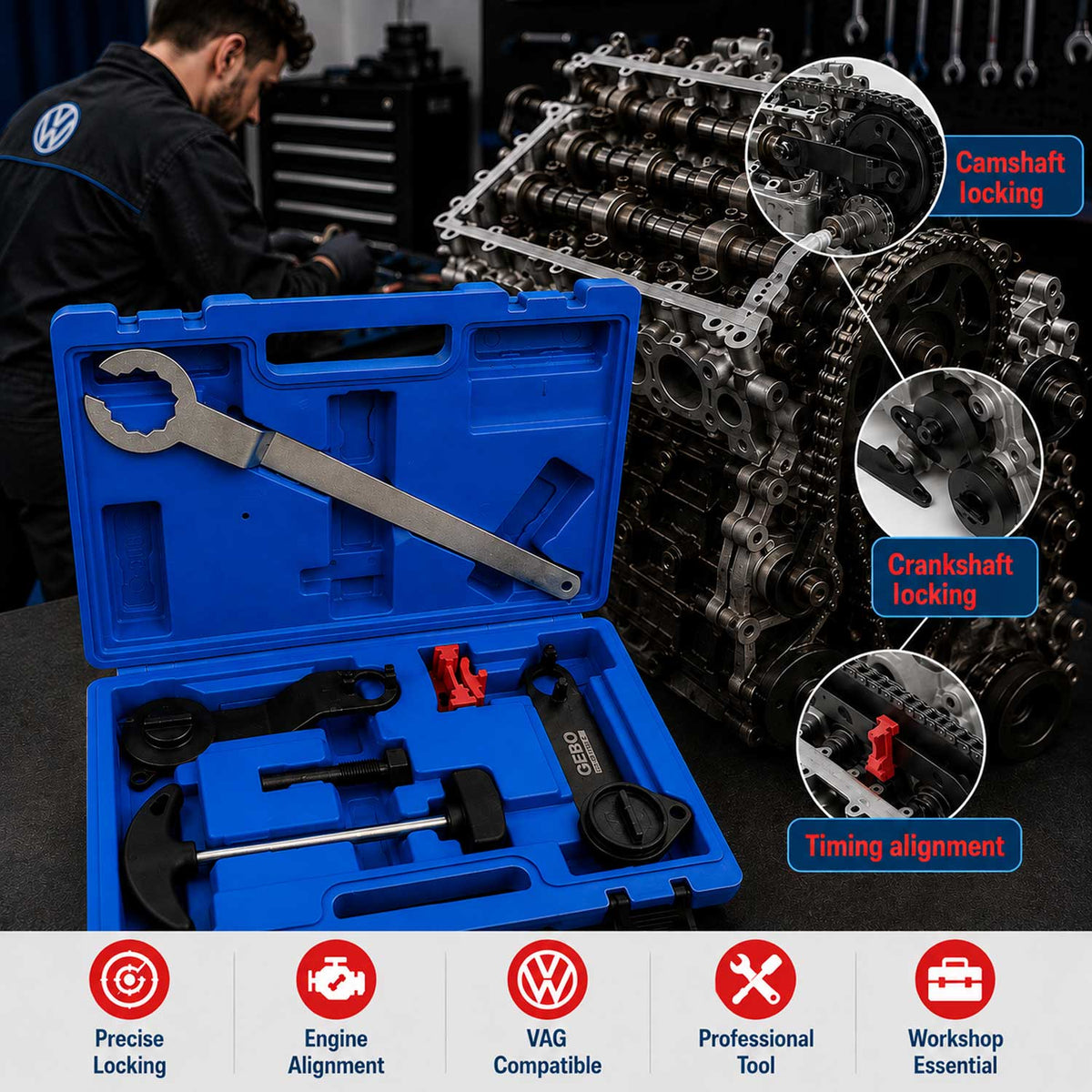 Vezérlésrögzítő készlet VAG 1.0 1.2 1.4 TSI tFSI tgi GEBO TOOLS