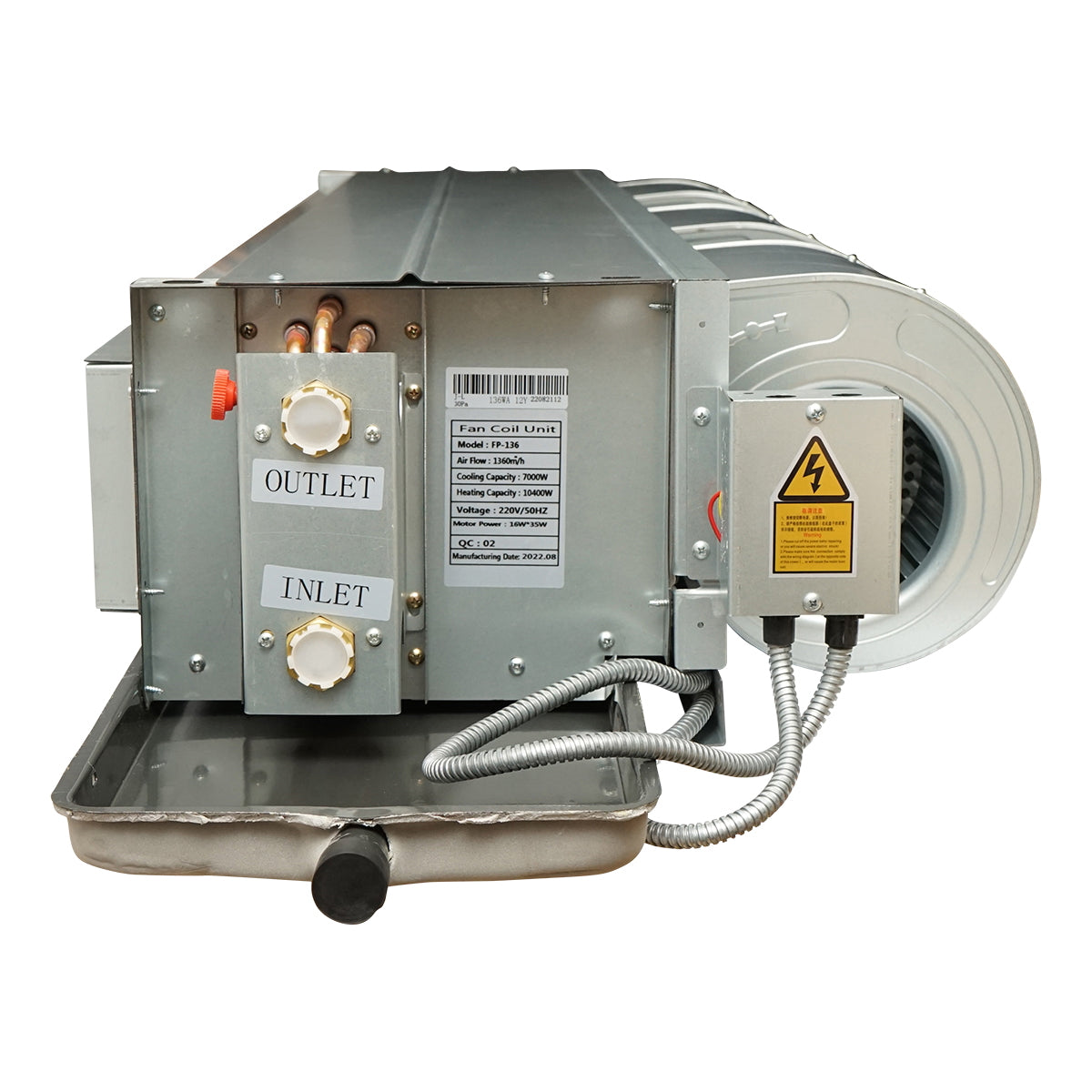 Ventilátoros konvektor (Fan Coil) 7/10.4 kW, csatornázható FP-136WA típus, mennyezeti, 2 csöves rendszer