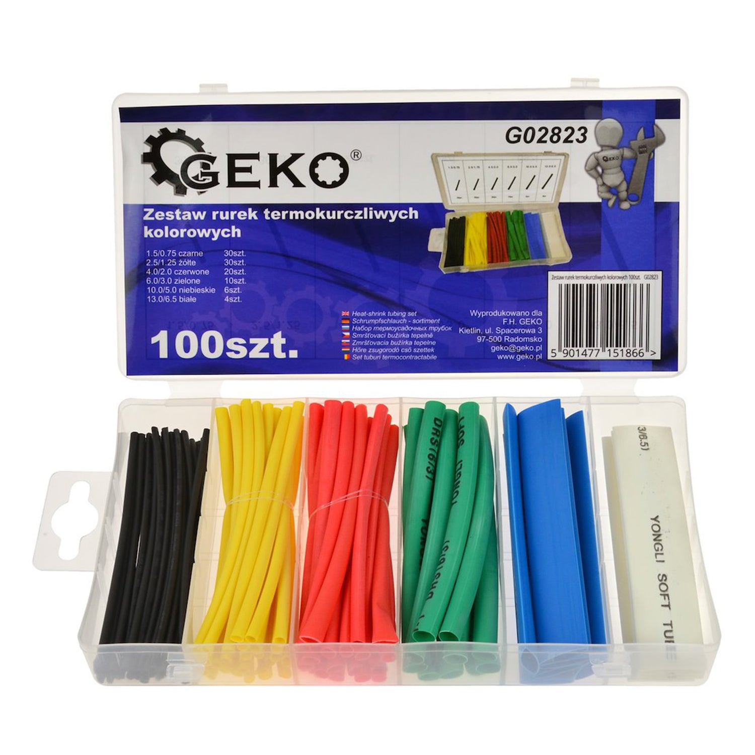 SZÍNES ZSUGORCSŐ KÉSZLET 6 MÉRET 100 DB GEKO