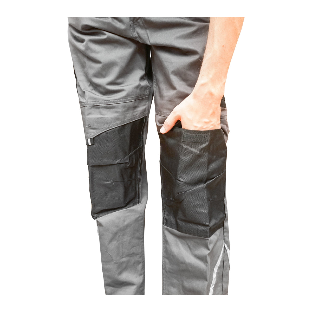Mellrészes munkásnadrág (kantáros nadrág), poliészter és pamut anyagból, szürke-fekete, XL méret, Breckner Germany
