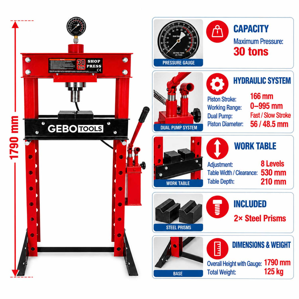 Hidraulikus prés dupla hengeres 30T GEBO TOOLS