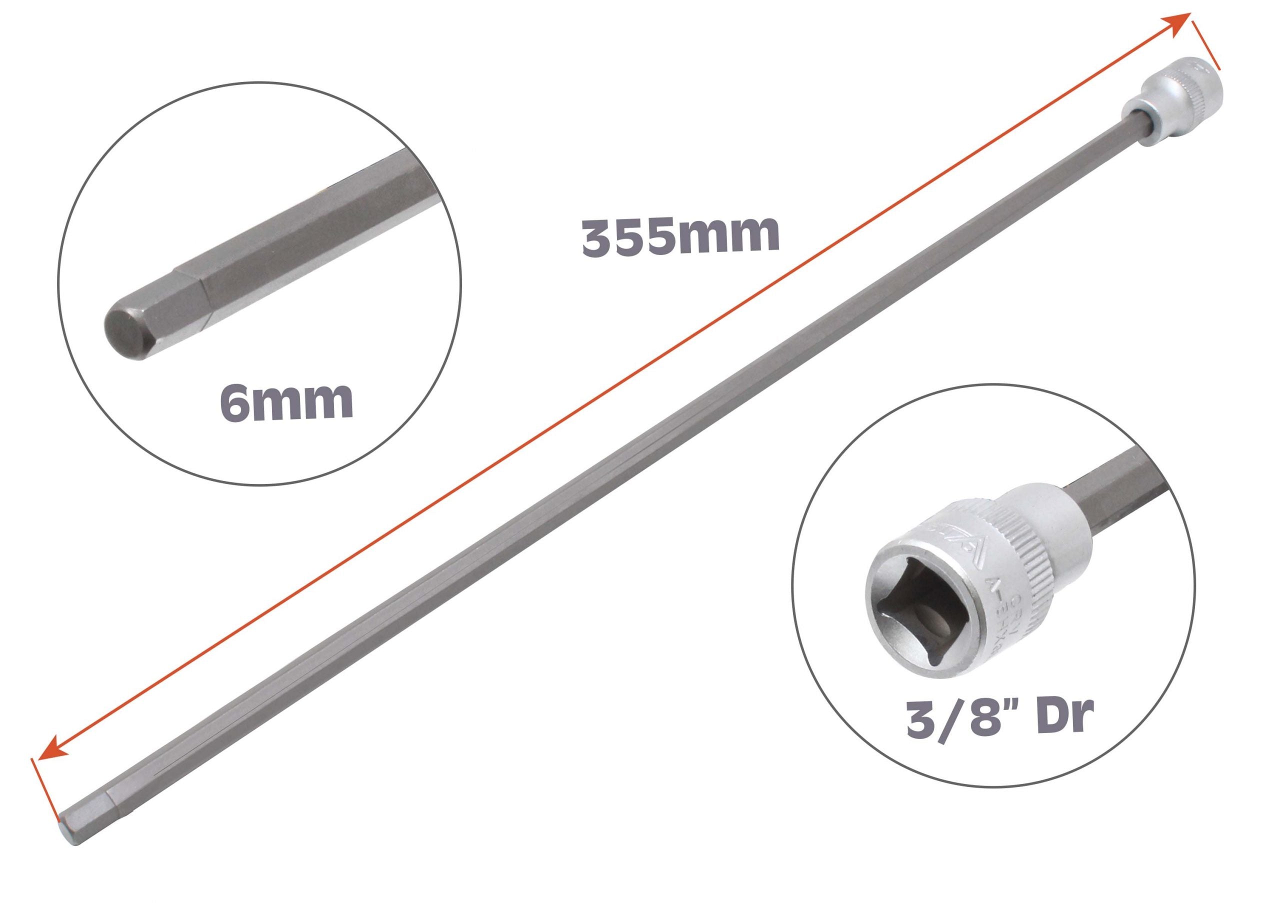 6mm-es spline bit hexagonális 1/2 extra hosszú 355mm VW AUDI VAG tengelyhez
