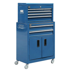 ÜRES FÉM SZERSZÁMOS SZEKRÉNY - SZERSZÁMOS KOCSI 2 DB 6 FIÓK 2 AJTÓ KÉK, HBM, HOLLANDIA, 61,4 X 33 X 106,4 CM