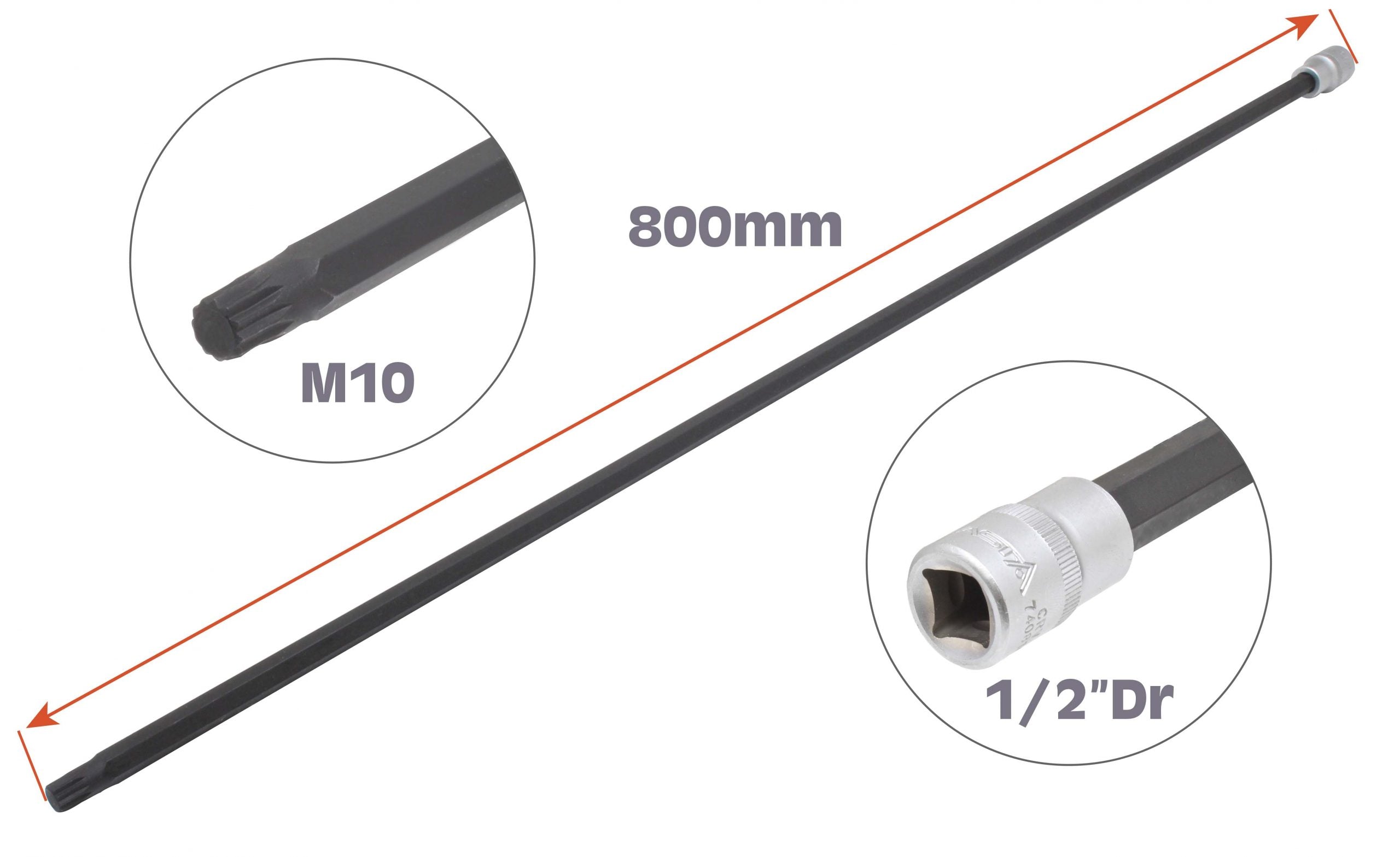 SPLINE BIT M10 1/2 EXTRA HOSSZÚ 800MM VW AUDI VAG TENGELYHEZ