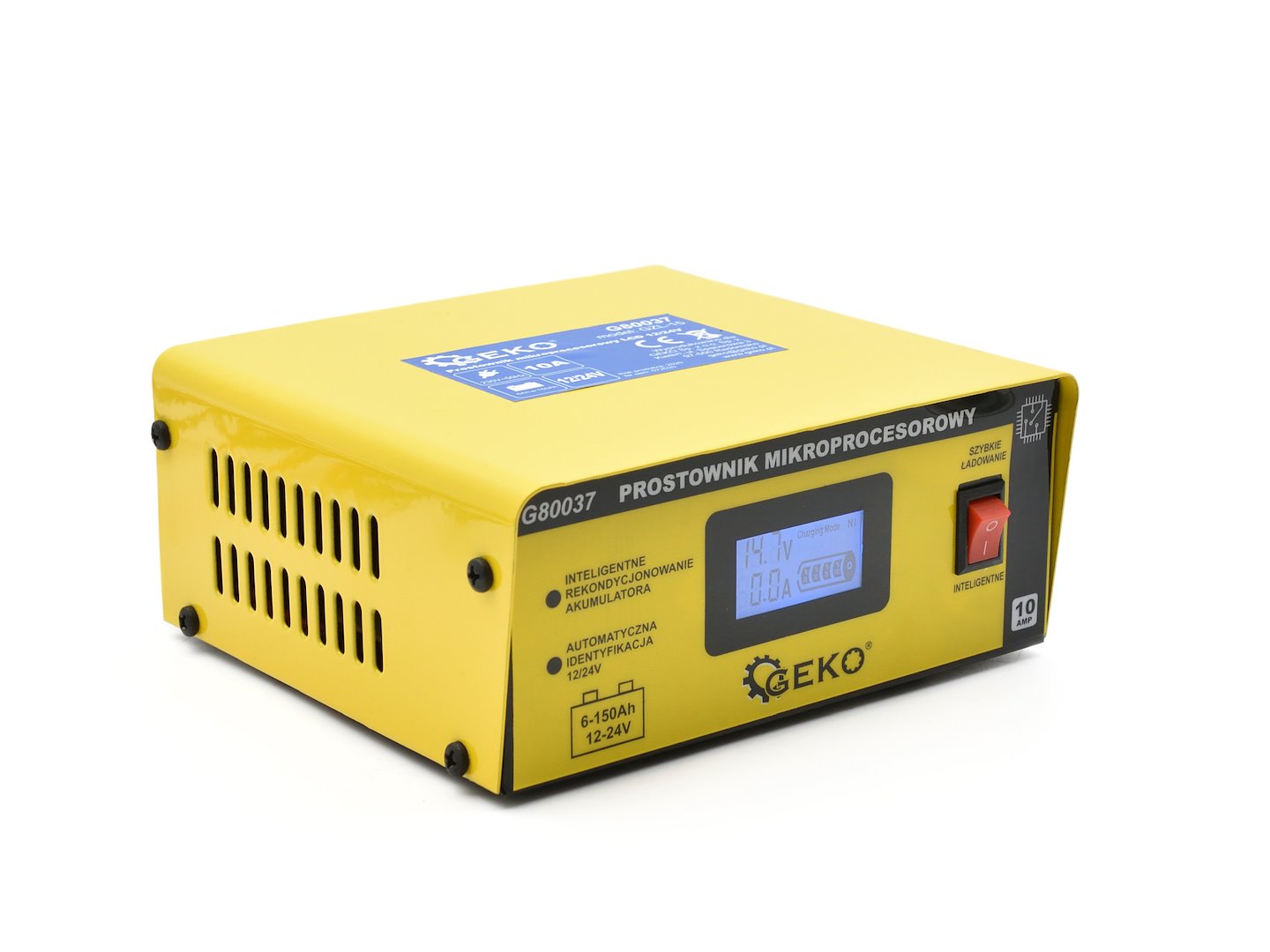 AUTÓ AKKUMULÁTOR TÖLTŐ MIKROPROCESSZOROS 12/24V LCD-S 15A, 6–200 AH AKKUMULÁTOROKHOZ GEKO