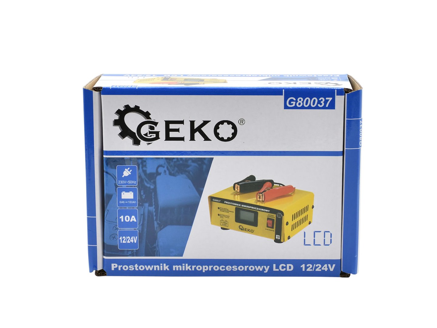AUTÓ AKKUMULÁTOR TÖLTŐ MIKROPROCESSZOROS 12/24V LCD-S 15A, 6–200 AH AKKUMULÁTOROKHOZ GEKO