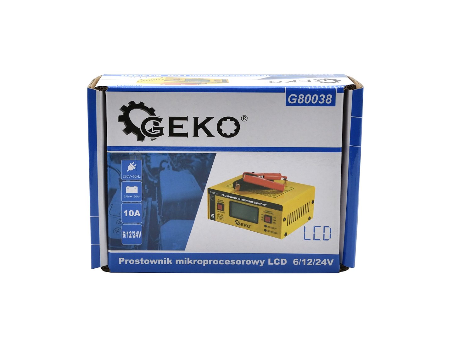 AUTÓ AKKUMULÁTOR TÖLTŐ MIKROPROCESSZOROS 6/12/24V LCD-S 15A, 6–200 AH AKKUMULÁTOROKHOZ GEKO