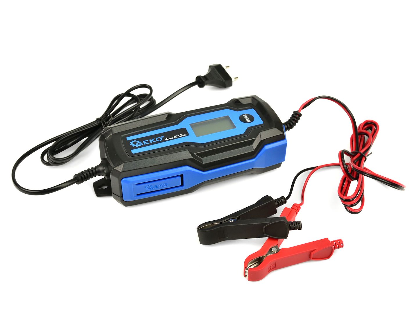 AUTOMATA AUTÓ AKKUMULÁTOR TÖLTŐ LCD KIJELZŐVEL 6/12V 4A LCD  4–120 AH AKKUMULÁTOROKHOZ GEKO