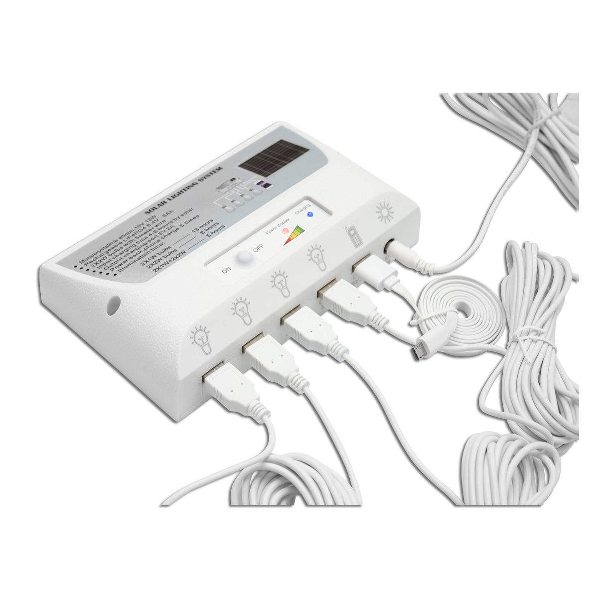 Világítási rendszer 4 db LED izzóval, 9V / 12W napelemmel és 1xUSB telefon töltéshez, Breckner Germany