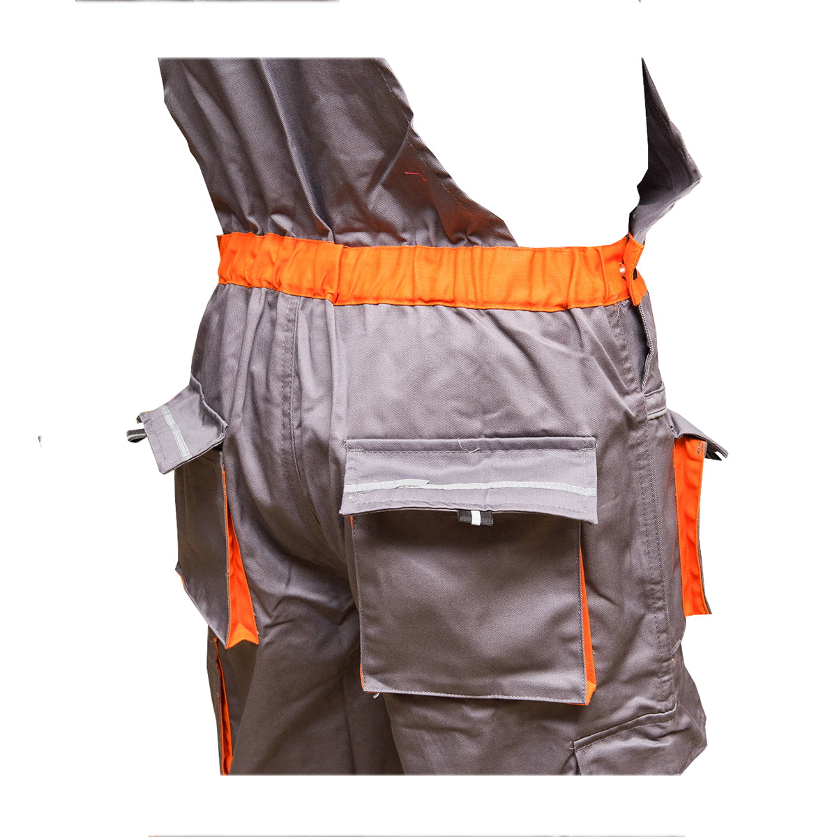 Kantáros munkásnadrág, szürke/narancssárga, 52-es méret, poliészter-pamut, 235 g/m², Breckner Germany