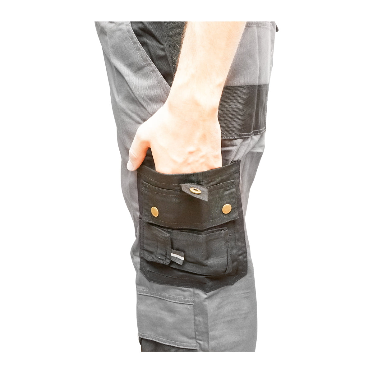 Mellrészes munkásnadrág (kantáros nadrág), poliészter és pamut anyagból, szürke-fekete, XL méret, Breckner Germany