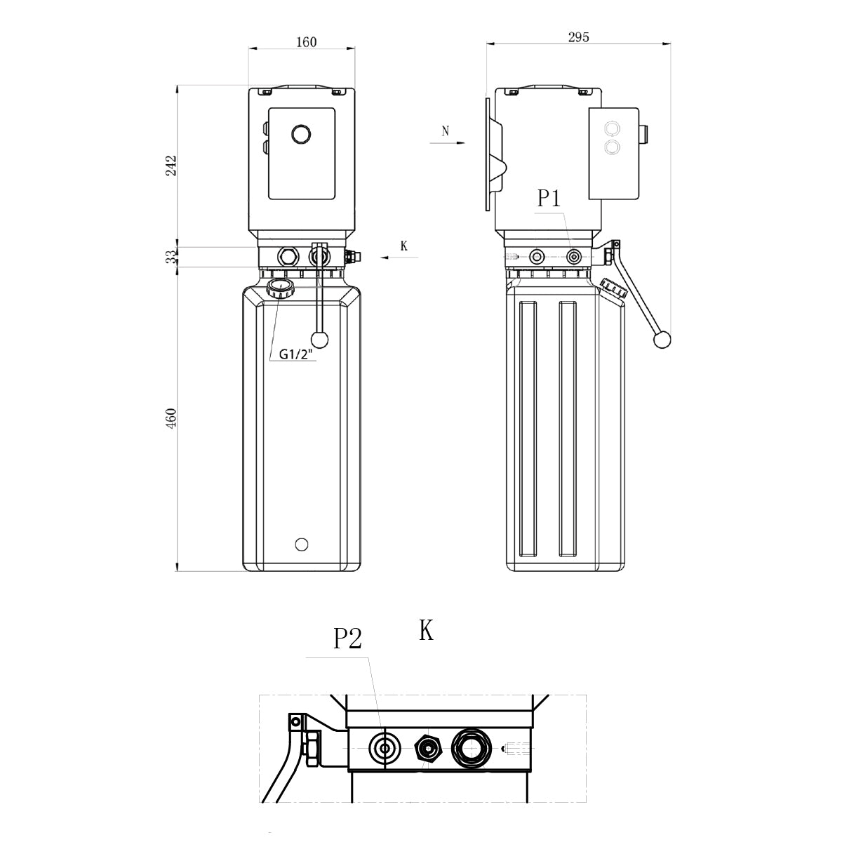 Billenőszivattyú 380V/50Hz, 2,2 kW, 170 bar nyomás, 10 literes műanyag tartállyal, Breckner Germany