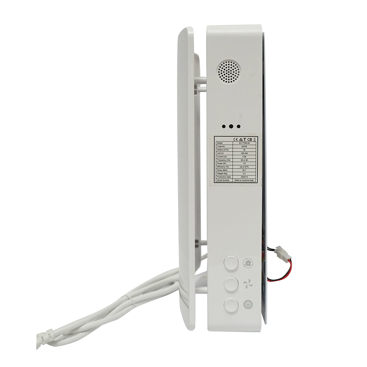 Hővisszanyerő ventilátor 1 szobához, falra szerelhető 50m3/h, 7.8W, Wi-Fi 220V AV-TTWWW5-W