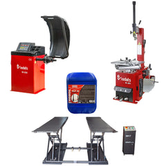 MOBIL OLLÓS EMELŐ + AUTOMATA CENTÍROZÓ - KERÉKKIEGYENSÚLYOZÓ + FÉLAUTOMATA GUMISZERELŐ – KERÉKSZERELŐ GÉP