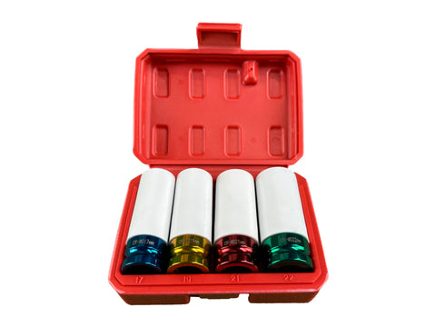 4 DB DUGÓKULCS KÉSZLET KÖNNYŰFÉM KERÉKTÁRCSÁKHOZ 1/2 17-22MM GEBO TOOLS