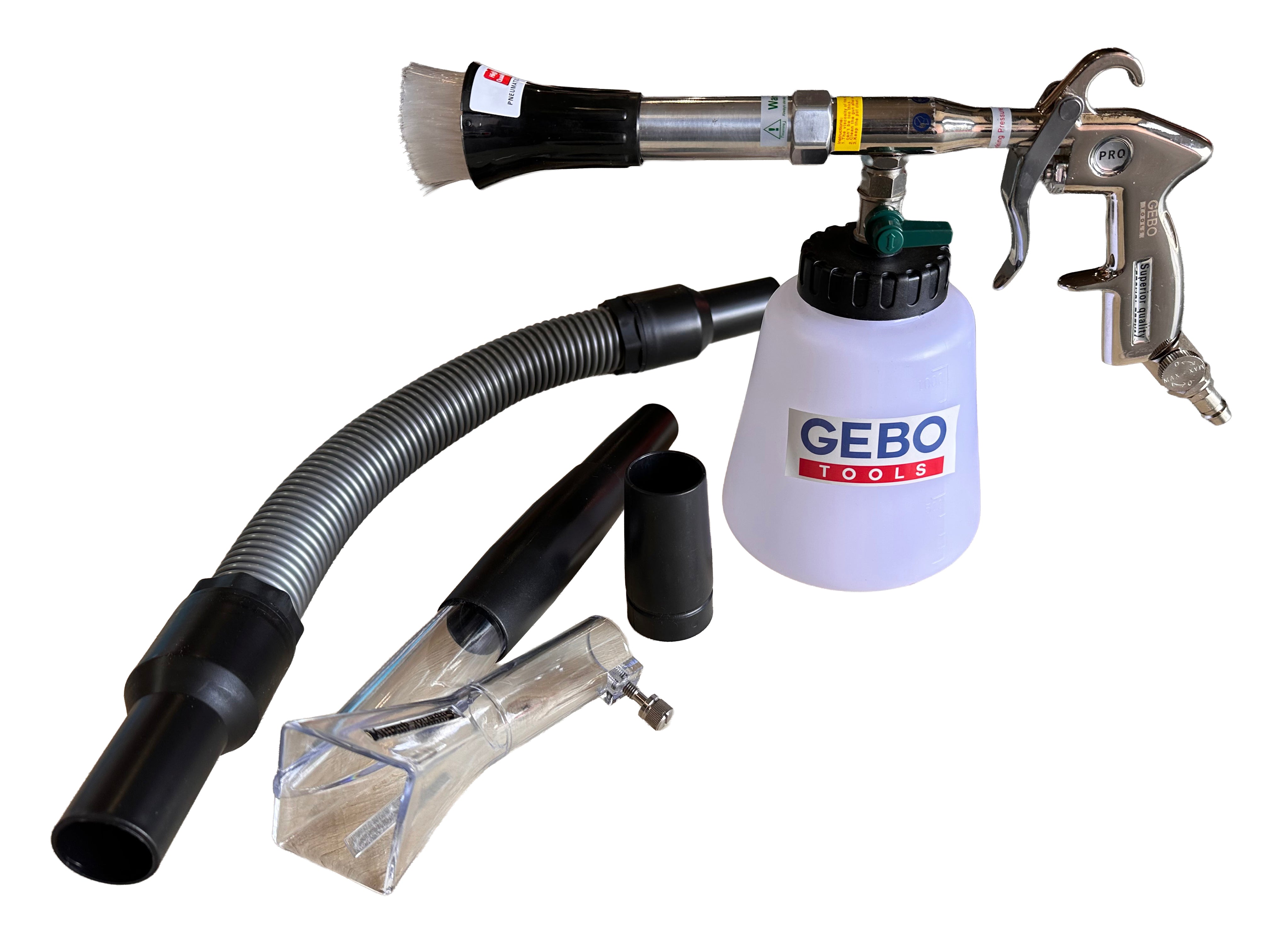 PNEUMATIKUS PISZTOLY KÁRPITOK MOSÁSÁHOZ TORNADOR PORSZÍVÓ ADAPTERREL GEBO TOOLS