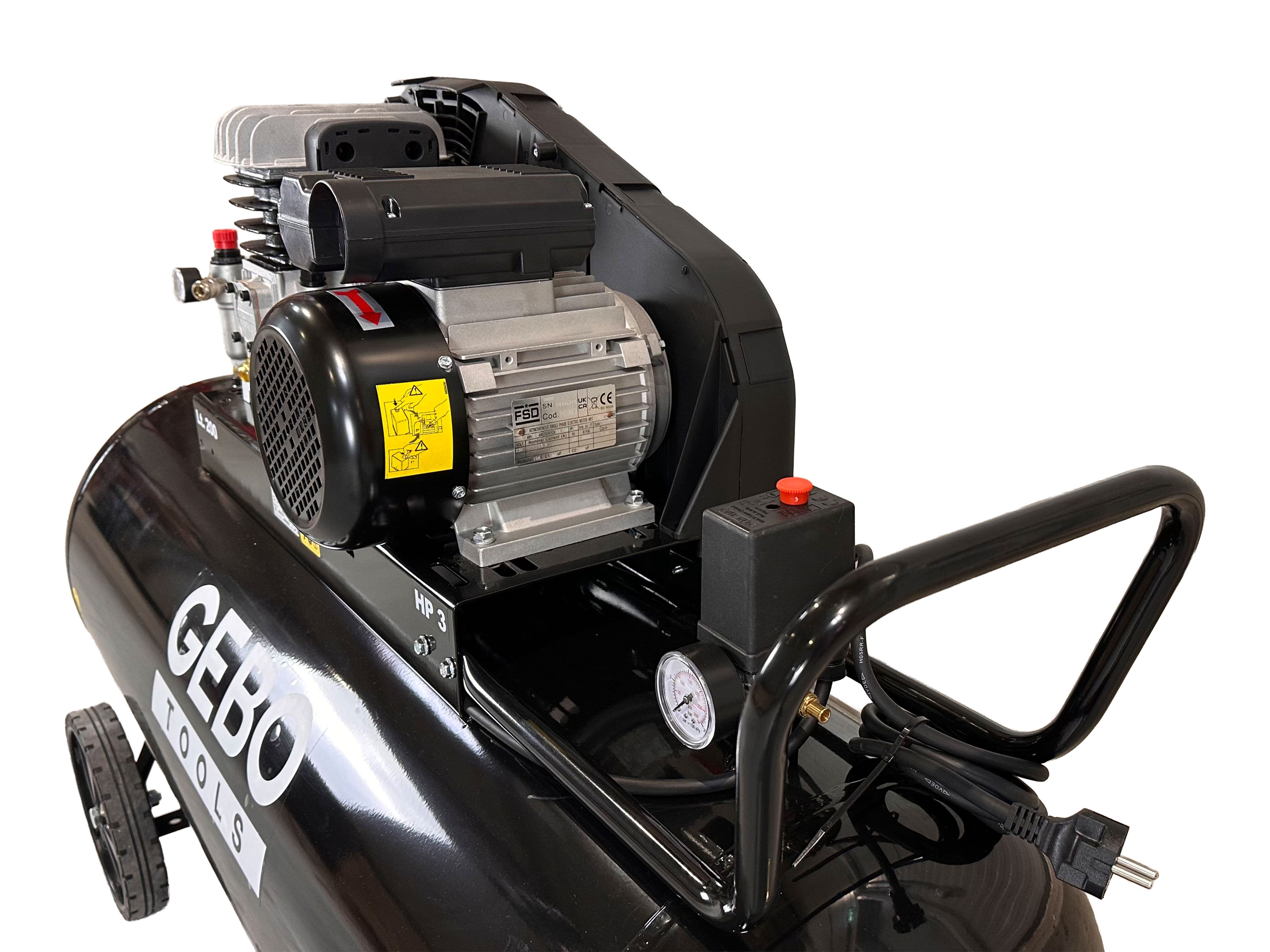 PROFESSZIONÁLIS LÉGKOMPRESSZOR 200L 3 LE 230 V GEBO TOOLS