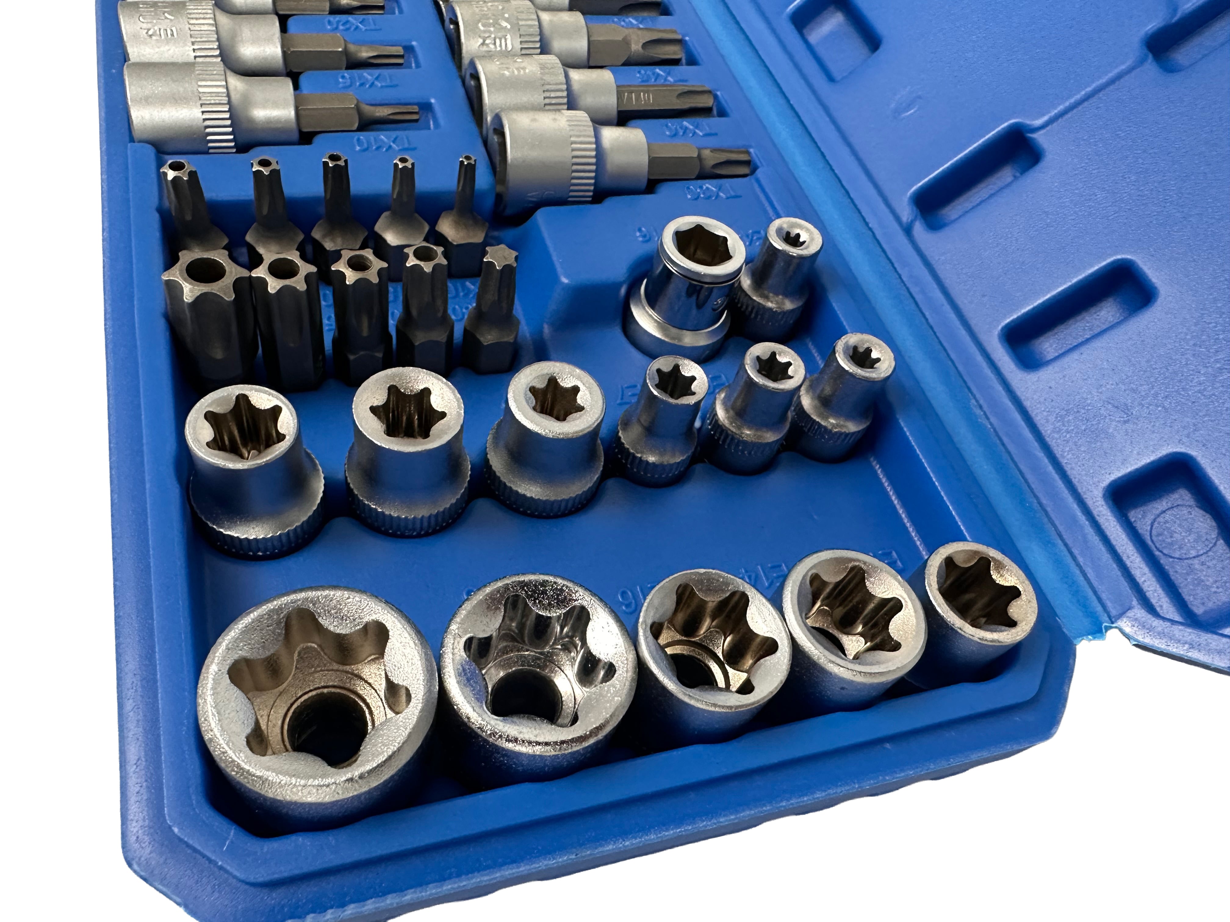 DUGÓKULCS KÉSZLET E-PROFIL TORX 3/8" 34 DB T10-T60 E4-E20 GEBO TOOLS