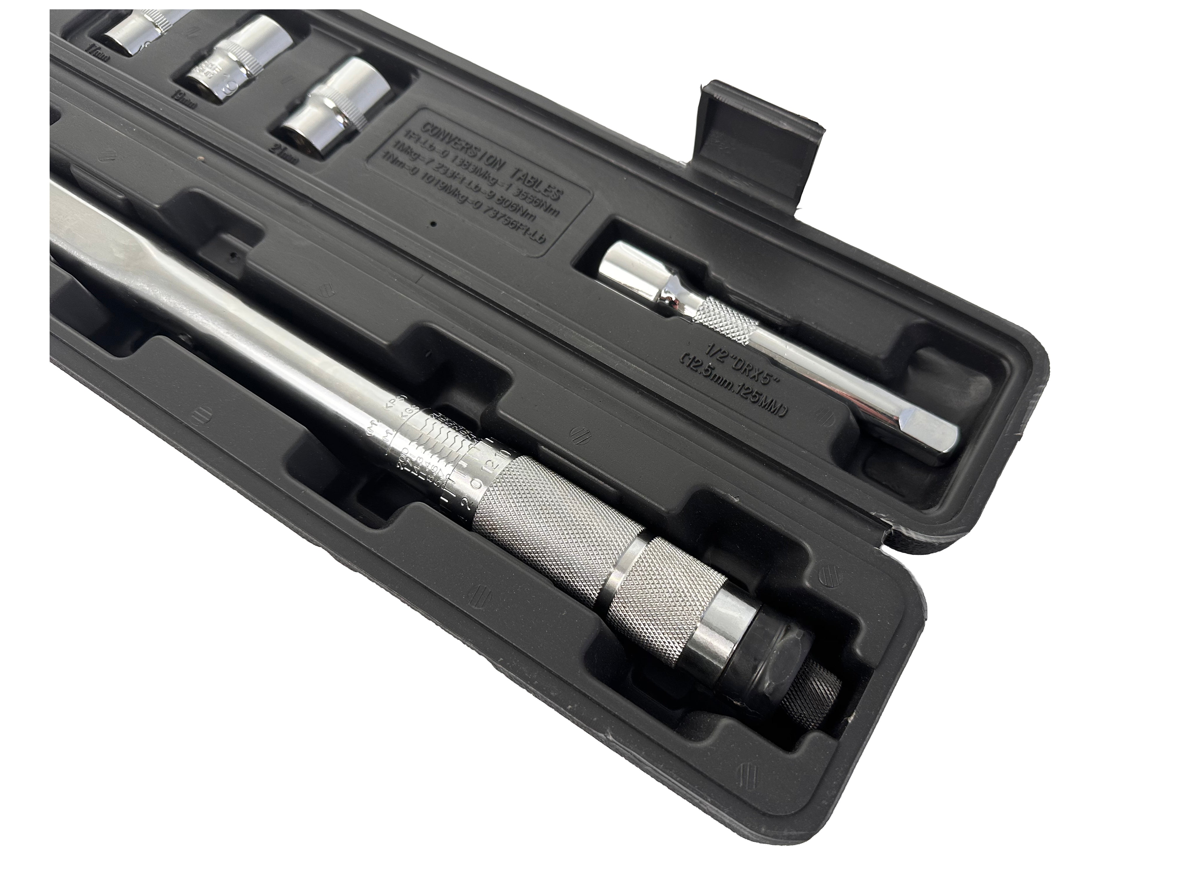 NYOMATÉKKULCS KÉSZLET 1/2" 5 DB 28-210 NM, 1/2" DUGÓKULCSOK 17–19–21 MM, HOSSZABBÍTÓ GEBO TOOLS