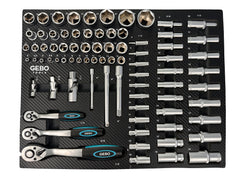 SZERSZÁMOS SZEKRÉNY – SZERSZÁMOS KOCSI DUGÓKULCS- ÉS RACSNIKULCS MODUL BITEKKEL, HOSSZABBÍTÓKKAL, ÁTMENETEKKEL , CSAVARKULCSOKKAL 1/2”, 3/8”, 1/4” CR-V 81 DB GEBO TOOLS