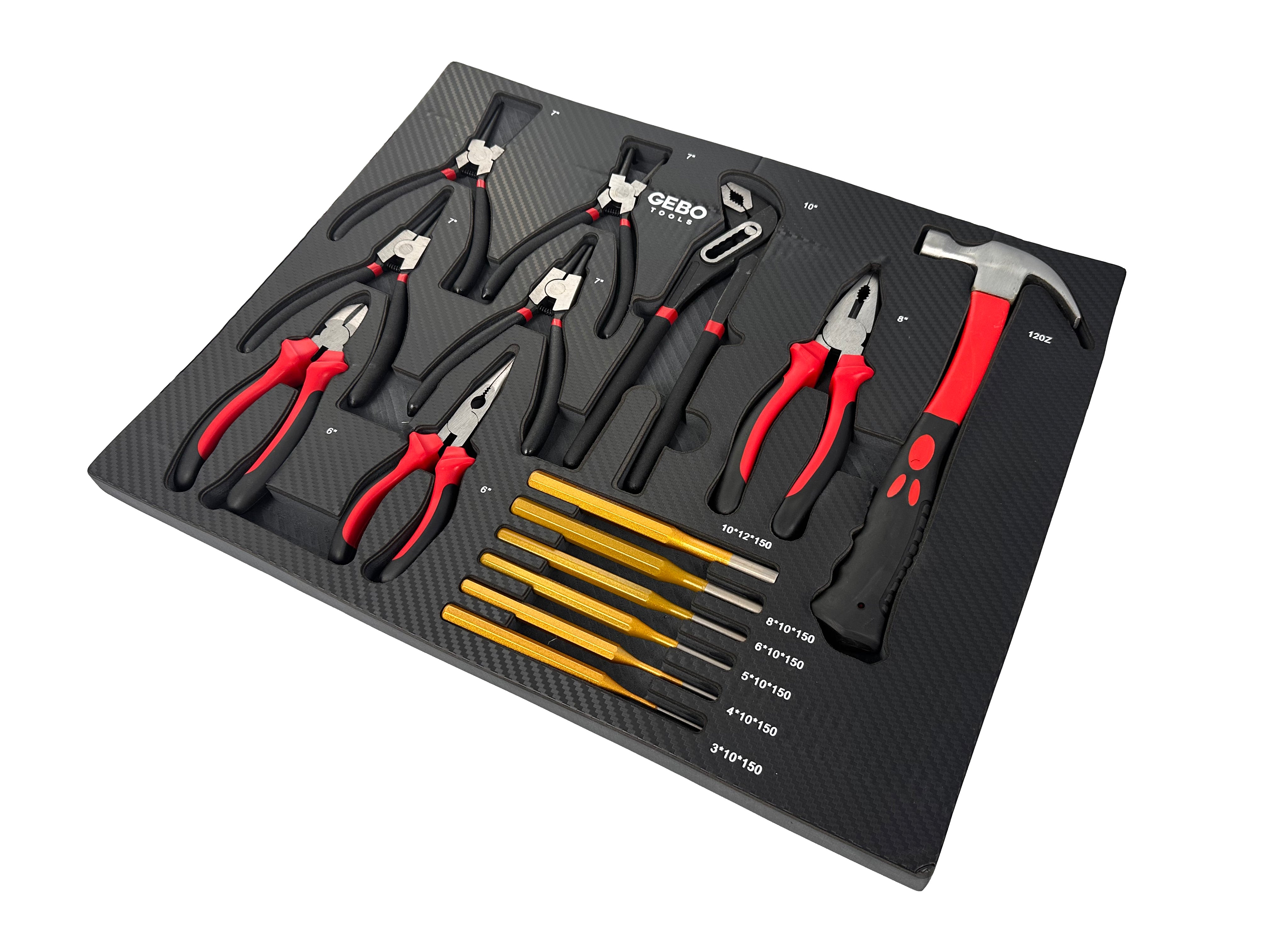 SZERSZÁMOS SZEKRÉNY – SZERSZÁMOS KOCSI MODUL FOGÓ ÉS CSAPSZEGKIÜTŐ KÉSZLETTEL 16 DB 54 X 39,5 X 3 CM GEBO TOOLS