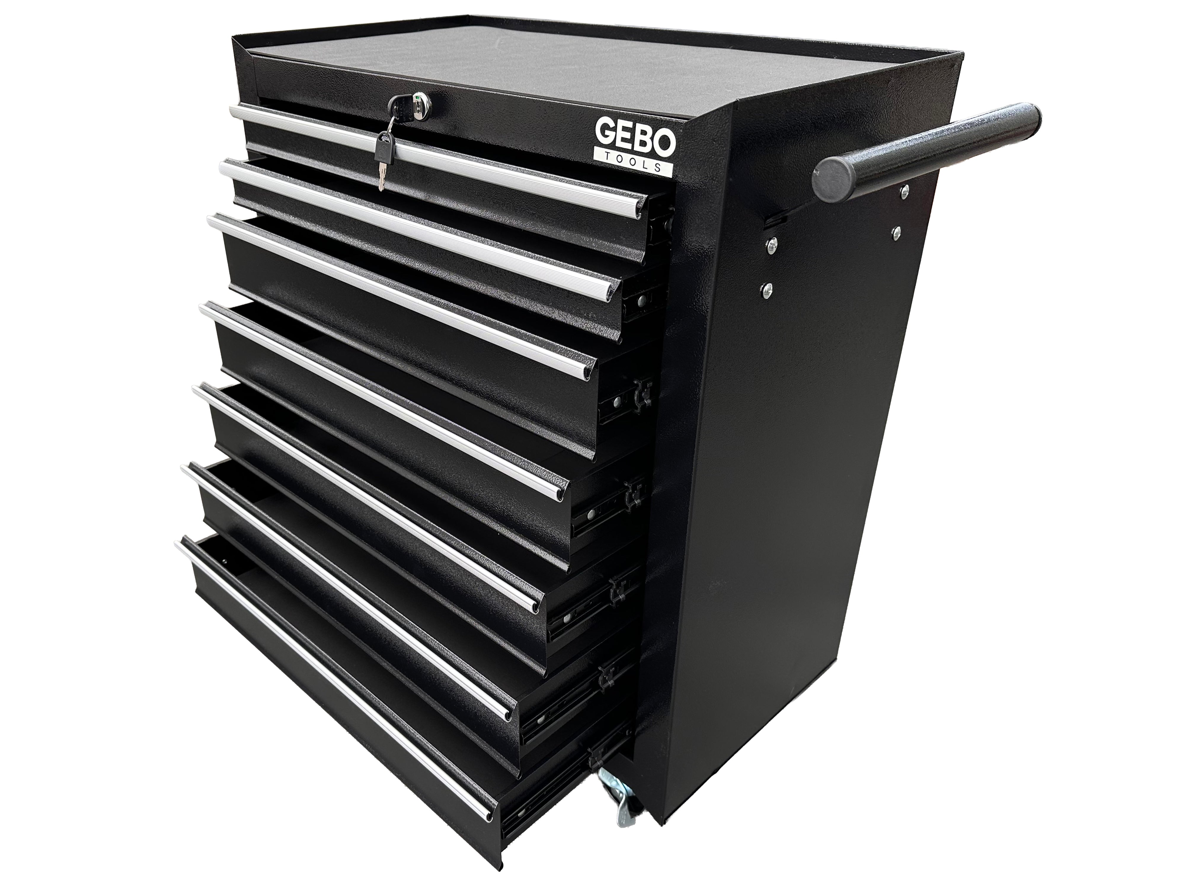 ÜRES FÉM SZERSZÁMOS KOCSI - SZERSZÁMOS SZEKRÉNY 7 FIÓKOS, FEKETE, KEREKEKKEL 78 X 62 X 33 CM GEBO TOOLS