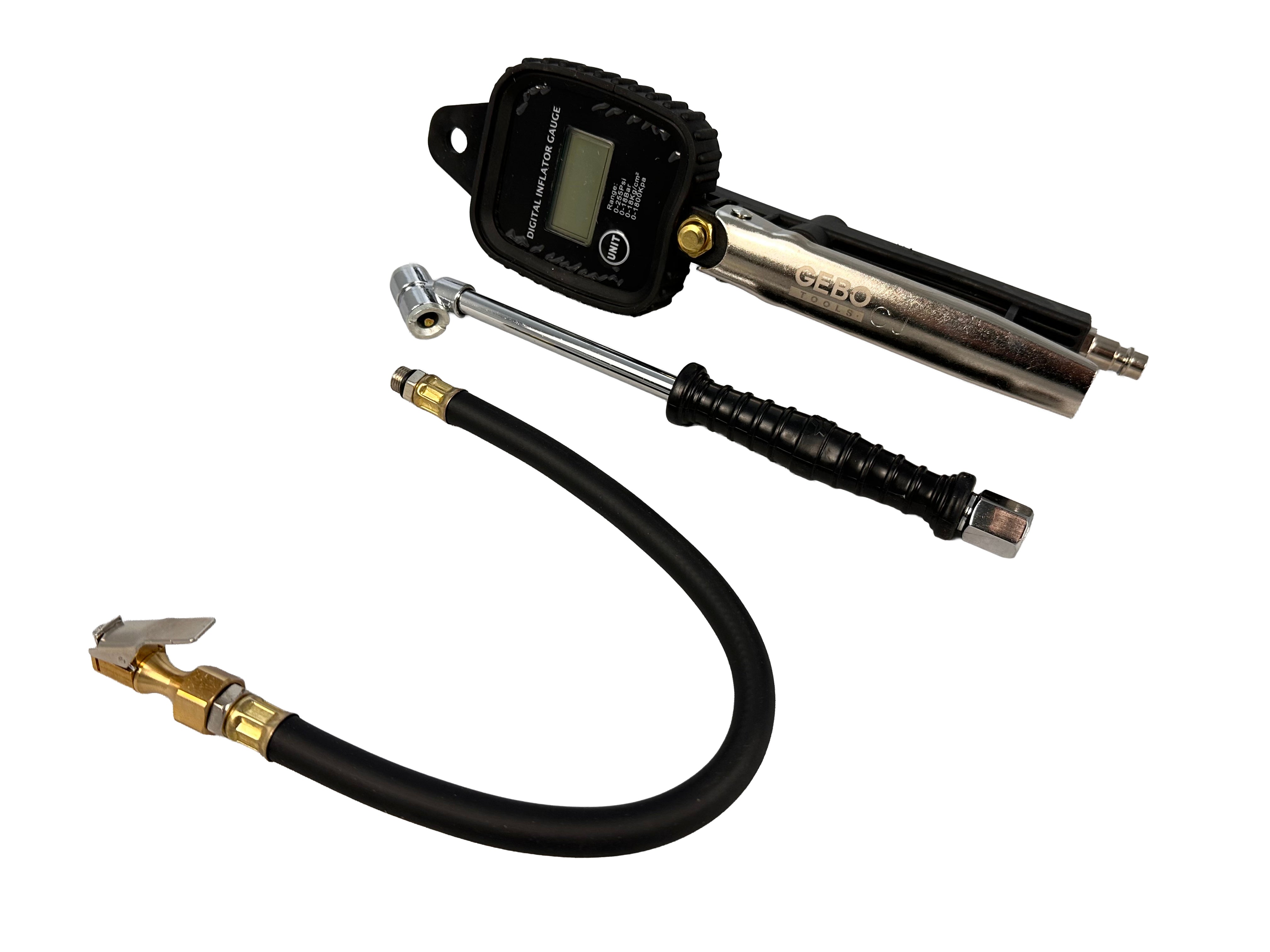 KERÉKFÚJÓ PISZTOLY DIGITÁLIS NYOMÁSMÉRŐVEL 0-255 PSI GEBO TOOLS