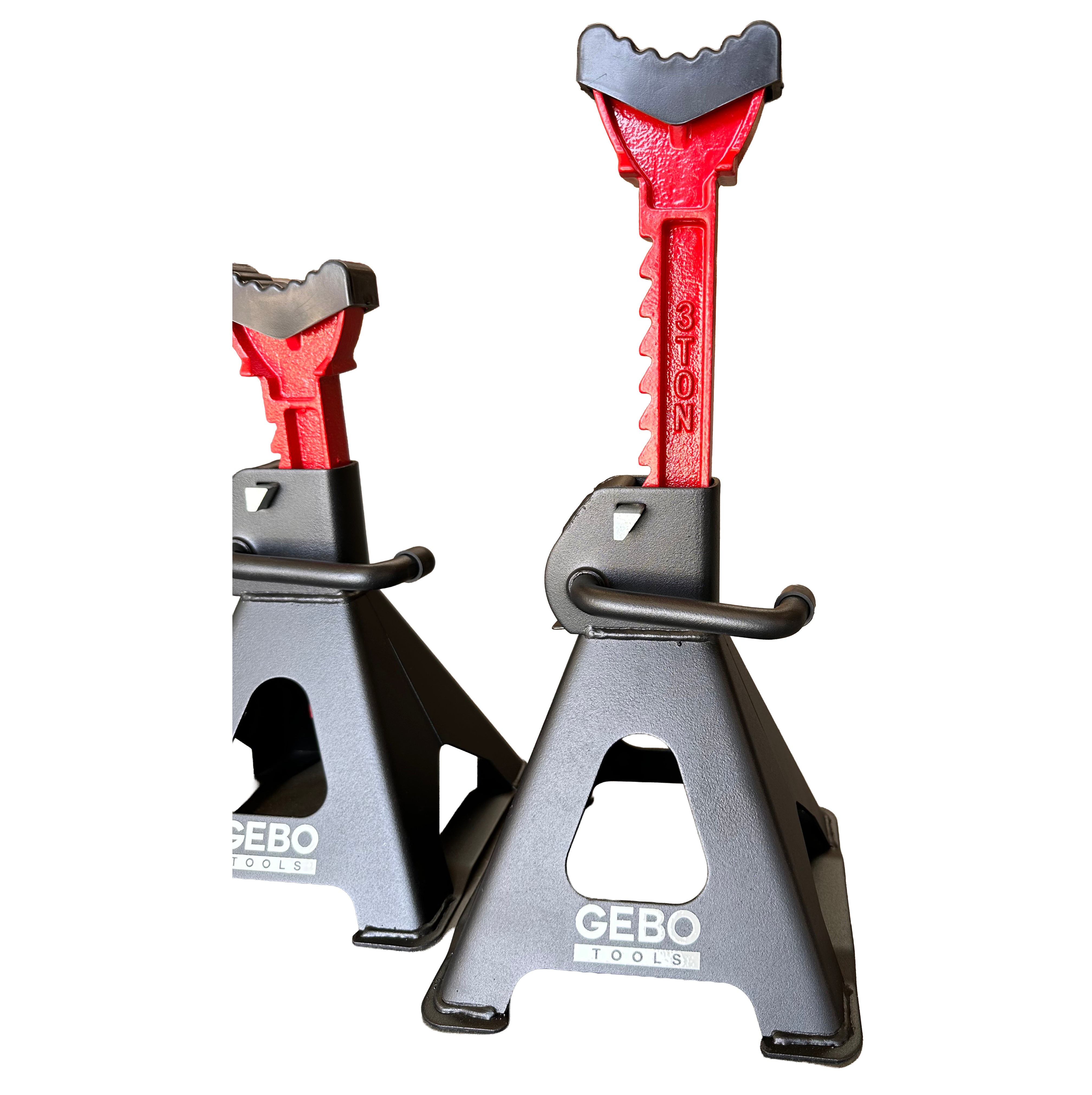TARTÓBAK KÉSZLET 2 DB 3 T 29.5-43 CM DUPLA BIZTOSÍTÓVAL ÉS AUTÓKÜSZÖB VÉDŐ GUMI TAMPONNAL GEBO TOOLS