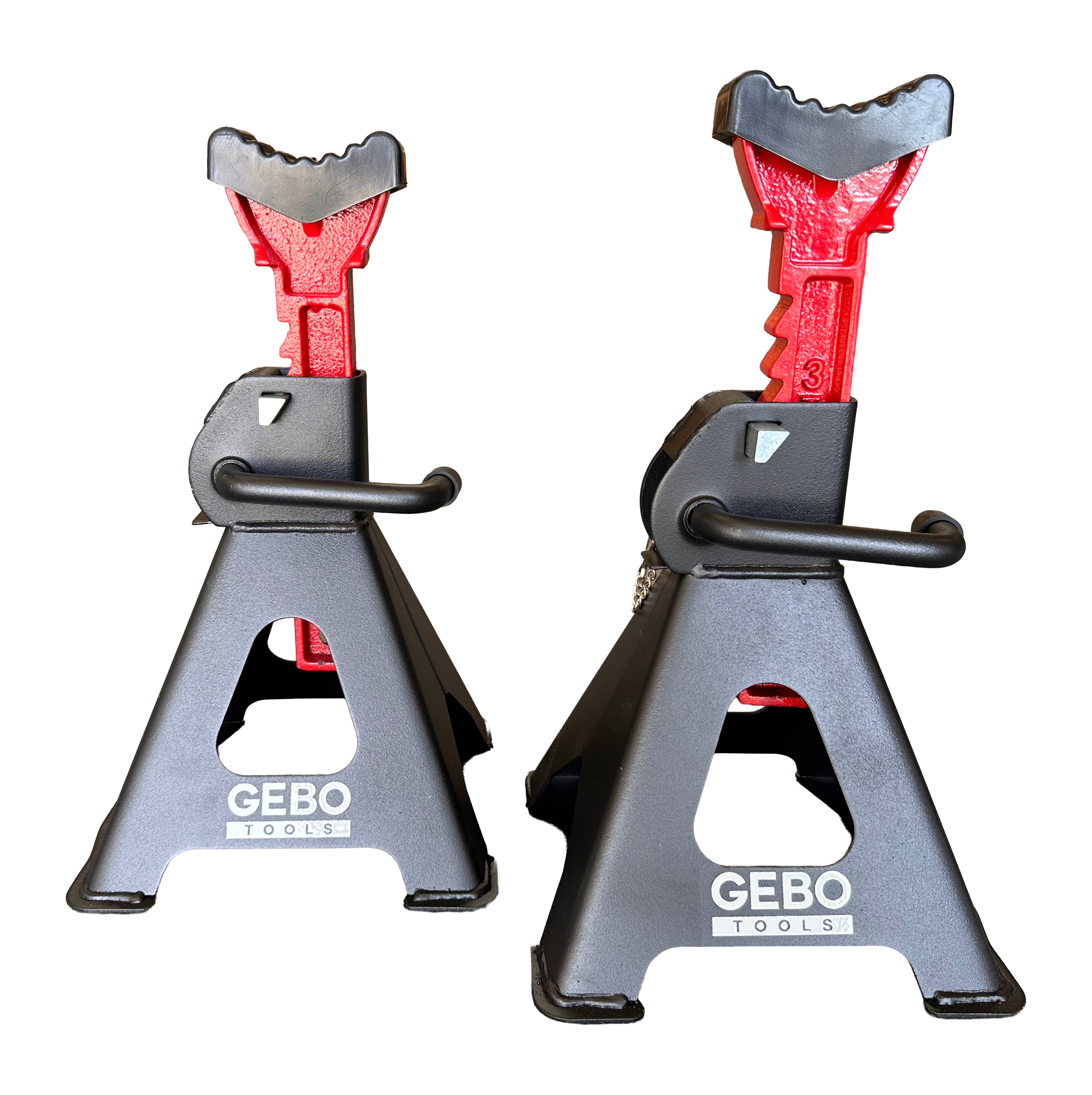 TARTÓBAK KÉSZLET 2 DB 3 T 29.5-43 CM DUPLA BIZTOSÍTÓVAL ÉS AUTÓKÜSZÖB VÉDŐ GUMI TAMPONNAL GEBO TOOLS