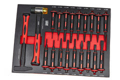 SZERSZÁMOS SZEKRÉNY – SZERSZÁMOS KOCSI TÁLCA VÉSŐ PONTOZÓ KÉSZLETTEL 20 DB – HBM MACHINES PREMIUM HOLLANDIA 54 X 39,5cm