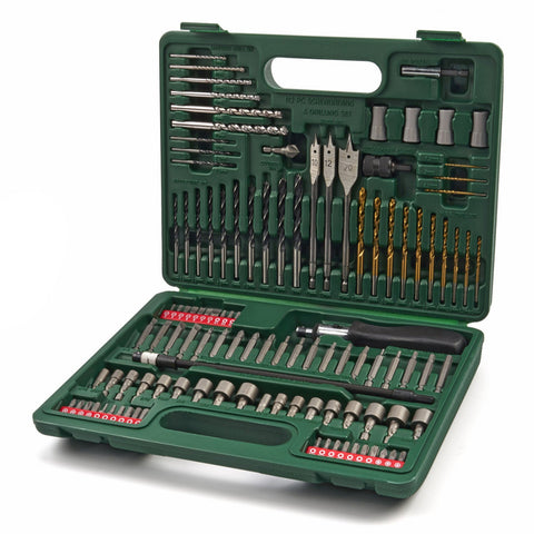 FÚRÓ ÉS CSAVAROZÓ BIT KÉSZLET FA FÉM BETON 112 DB