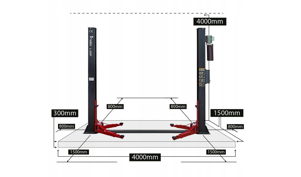 Kétoszlopos - csápos emelő automata zárkioldással 4 t 230 v REDATS L-220F