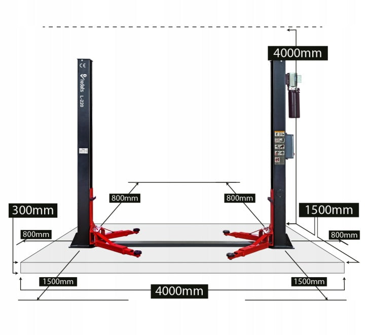 Kétoszlopos - csápos emelő automata zárkioldással 4 t 380 v REDATS L-220