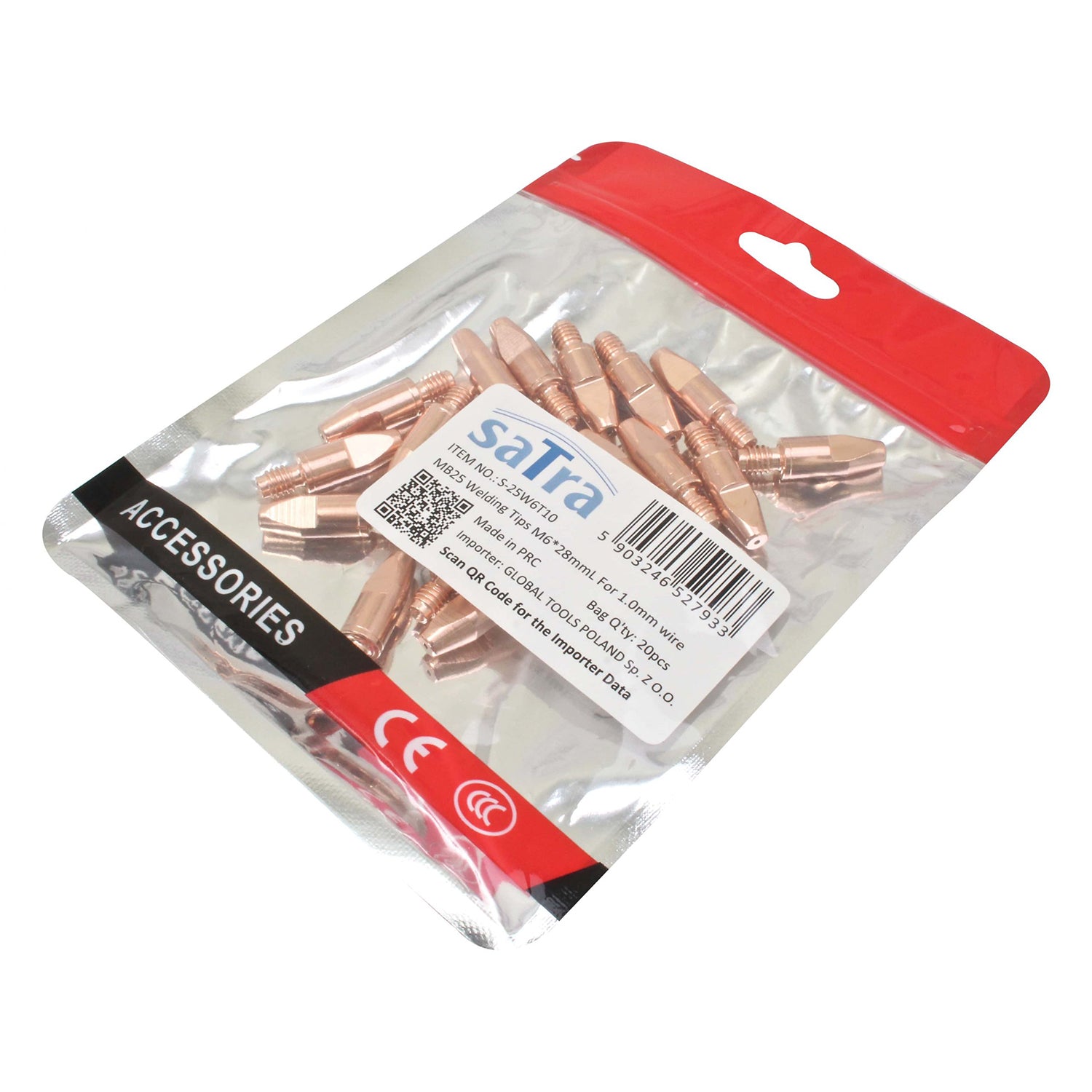 KONTAKTFÚVÓKA KÉSZLET MIG/MAG HEGESZTŐPISZTOLYHOZ M6 x 28 MM, 1.0 MM MB25/MB24/MB36 HUZALHOZ, 20 DB