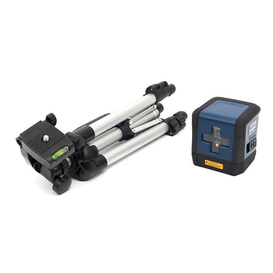 KERESZVONALAS LÉZERES VÍZMÉRTÉK ÁLLVÁNNYAL ±3 MM/10 M PRECIZITÁS 30 M SUGÁR IP54 IDEÁLIS A PONTOS BEÁLLÍTÁSHOZ HBM