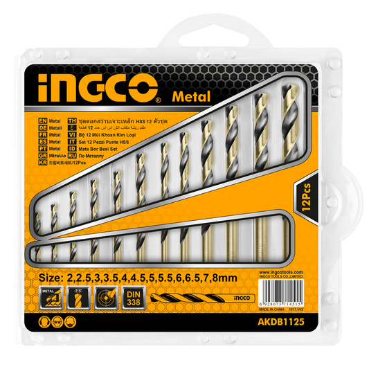 FÉM FÚRÓSZÁR ÉS BIT KÉSZLET 12 DB HSS 2-8MM INGCO