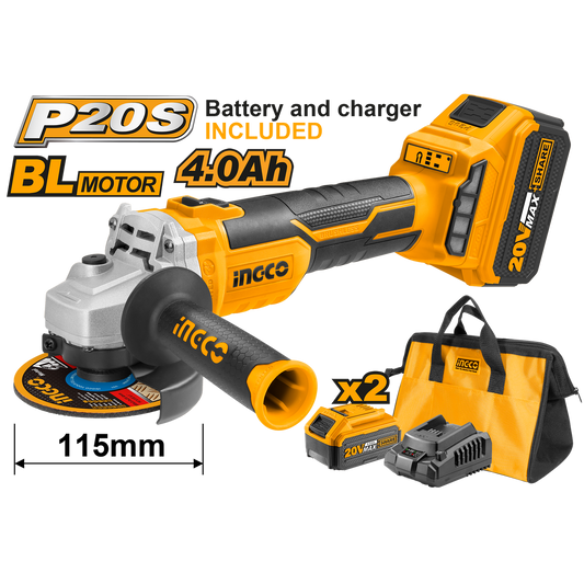 2 AKKUMULÁTOROS SAROKCSISZOLÓ KEFE NÉLKÜL TÖLTŐVEL 4AH 20V INGCO