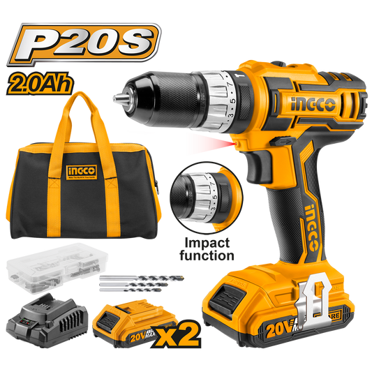 AKKUMULÁTOROS FÚRÓ-CSAVAROZÓ 20V 2AH INGCO