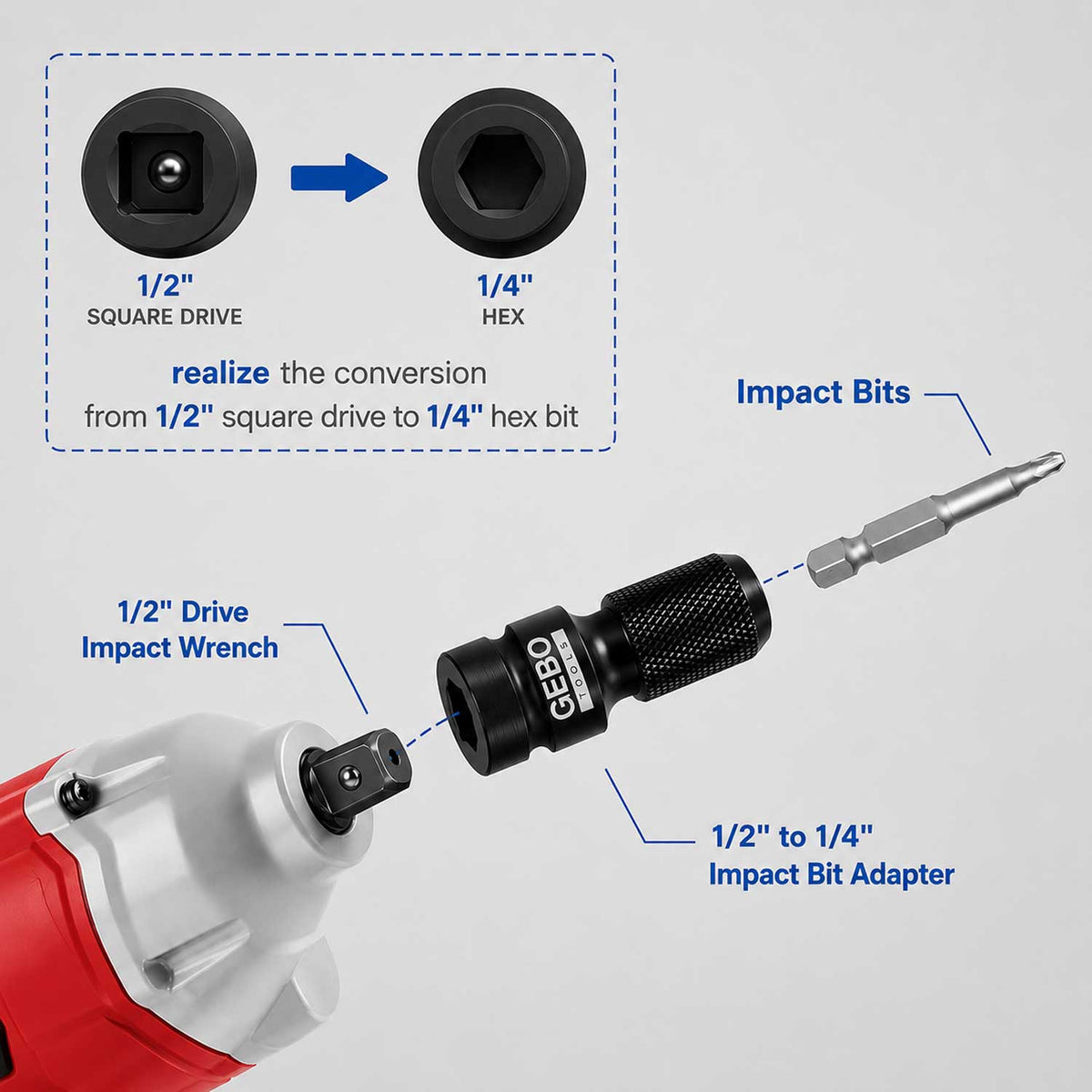 Gépi bit adapter 1/2" - 1/4" GEBO TOOLS