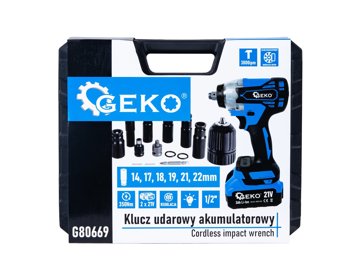 Akkumulátoros ütvecsavarozó  1/2'' 21v 3ah 350 NM GEKO