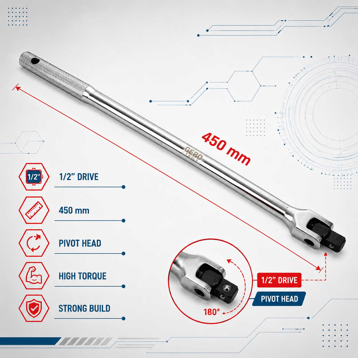 Hajtószár – erőkar 1/2 450mm GEBO TOOLS