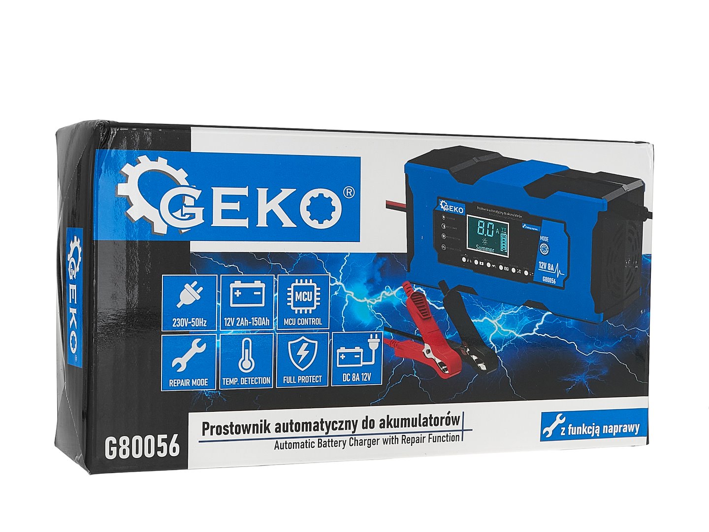 Autó akkumulátor bikázó - egyenirányító digitális LCD kijelzővel 12V 8a javító funkcióval GEKO