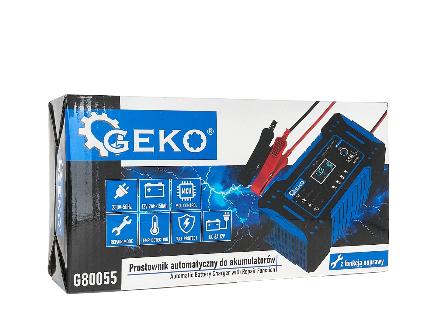 Autó akkumulátor töltő mikroprocesszoros LCD kijelzővel 12V 6a 2–150 ah akkumulátorokhoz GEKO