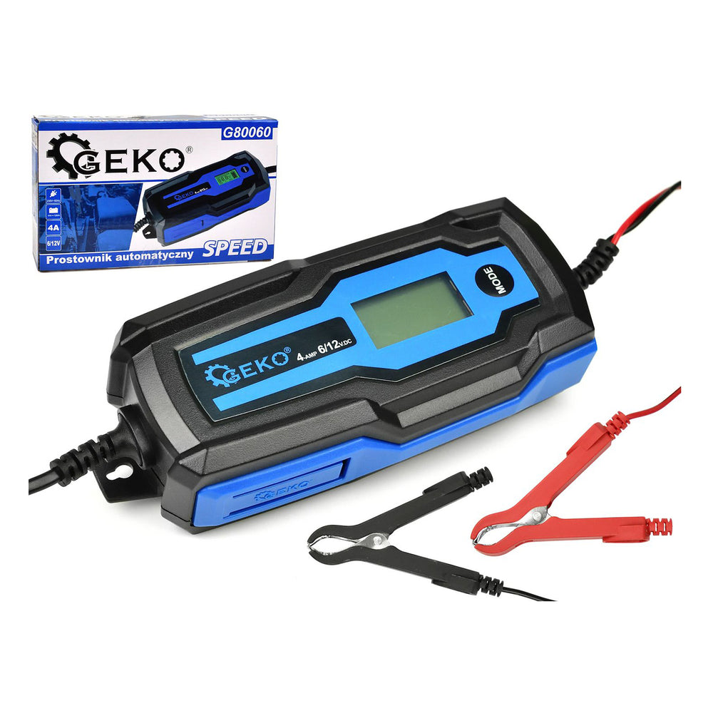 Automata autó akkumulátor töltő LCD kijelzővel 6/12V 4a LCD  4–120 ah akkumulátorokhoz GEKO