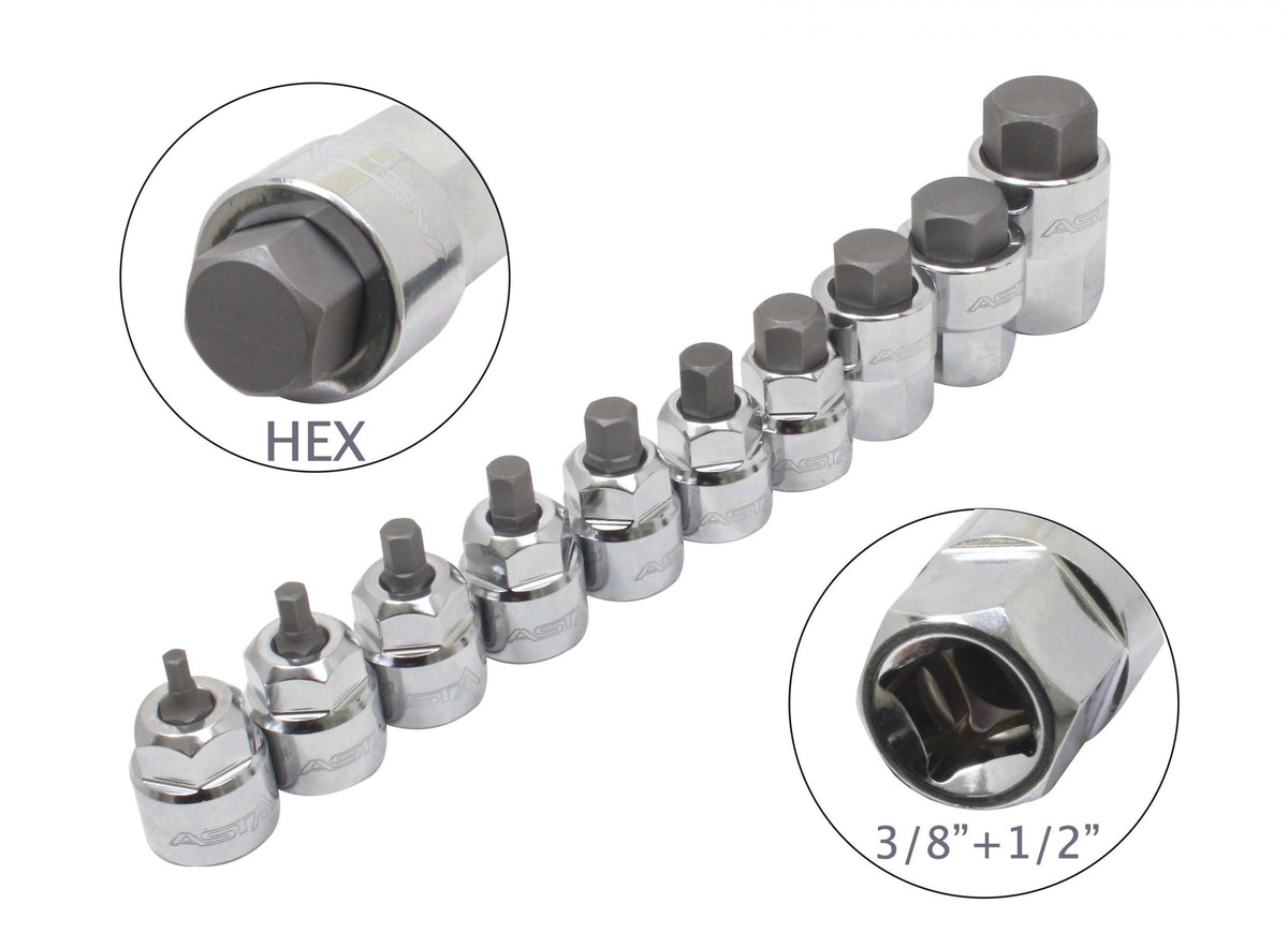 Bit imbusz készlet hexagonális h3 - h14 3/8"-1/2" 10 db