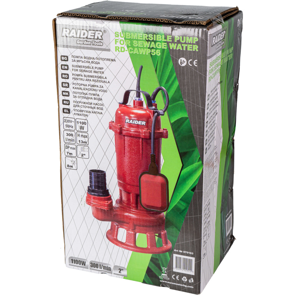 Búvárszivattyú szennyezett vízhez darálóval 1100W 1" 300L/perc 13m RAIDER rd-cawp56